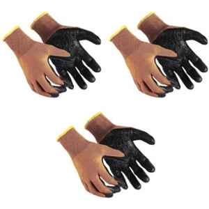SSWW Brown Shell with Black Rubber Crinkle Palm Coated Gloves, Size: M (Pack of 60)