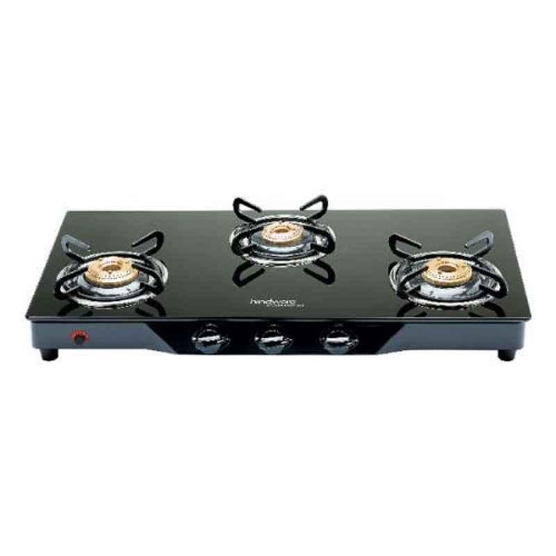 Hindware Armo Gl 3B Ai 3 Burners Auto Ignition Black Toughened Glass Cooktop, 511505