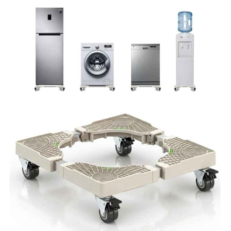 Corvids 100kg 19mm Stainless Steel & Plastic White Adjustable Stand with Wheels & 2 Years Warranty for Washing Machine, Refrigerator, Air Cooler & Dishwasher, CWST-SQ1904-WH