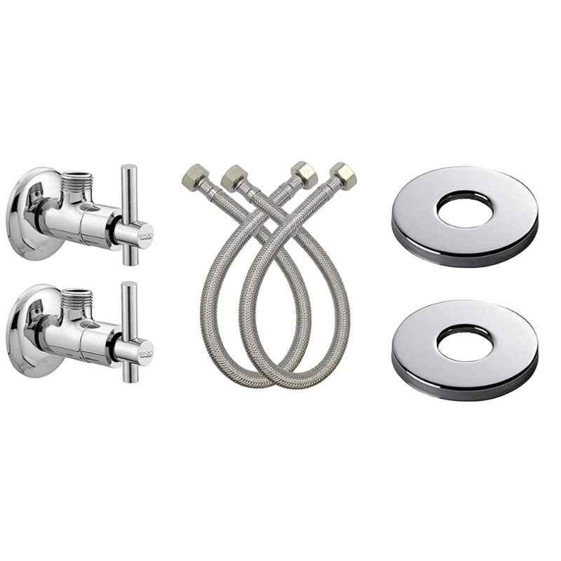 Spazio Smartbuy Brass Angle Valve with Wall Flange & 24 inch Connection Pipe (Pack of 2)