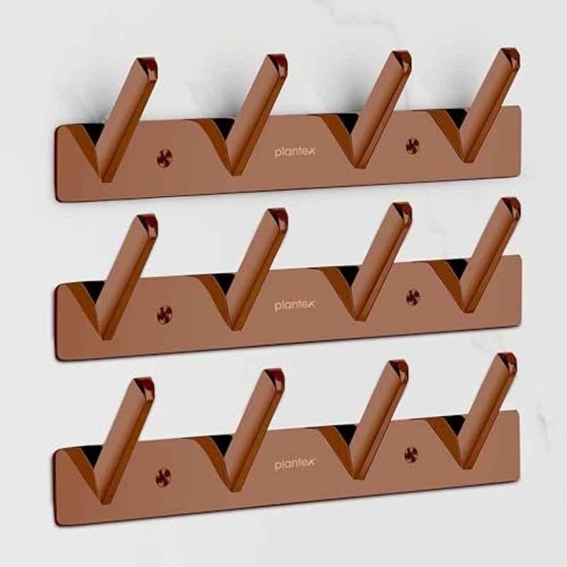 Plantex Wall Hooks for Hanging Cloth/Stainless Steel Towel Hangers/Bathroom Robe Hooks/Door Hangers/Square Wall Hook/Hook Rail for Hanging Keys 4 Hooks (Pack of 3), PVD Rose Gold