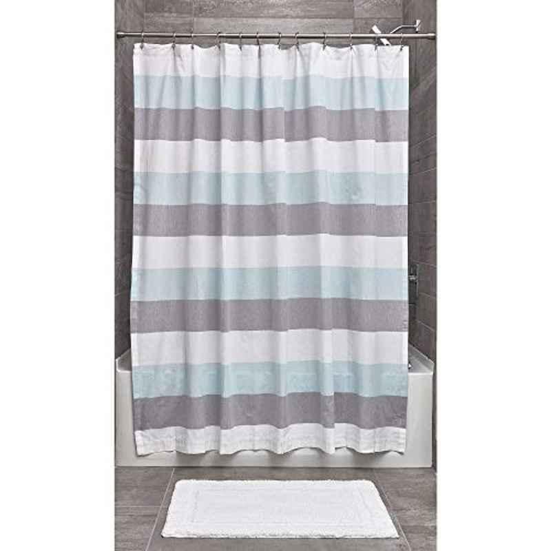 iDesign 72x72 inch Cotton Blue & Grey Wide Multi Stripe Shower Curtain, 73697