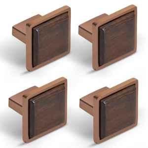 Plantex Knobs for Drawer | Square Drawer Knobs | Pull-Push Knobs for Kitchen, Cabinet & Wardrobe- (Pack of 4) Rose Gold & Wood