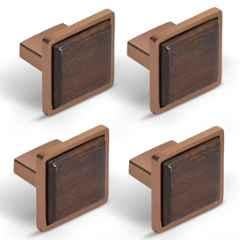 Plantex Knobs for Drawer | Square Drawer Knobs | Pull-Push Knobs for Kitchen, Cabinet & Wardrobe- (Pack of 4) Rose Gold & Wood