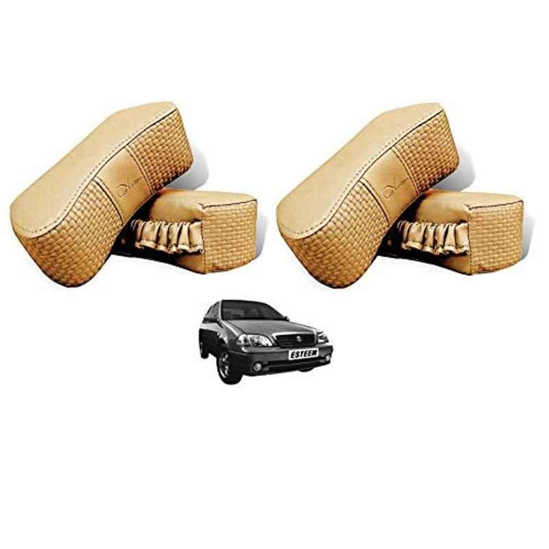 Kozdiko 4 Pcs CV Designer Beige Leatherite Neck Rest Car Cushion Pillow Set for Maruti Suzuki Esteem
