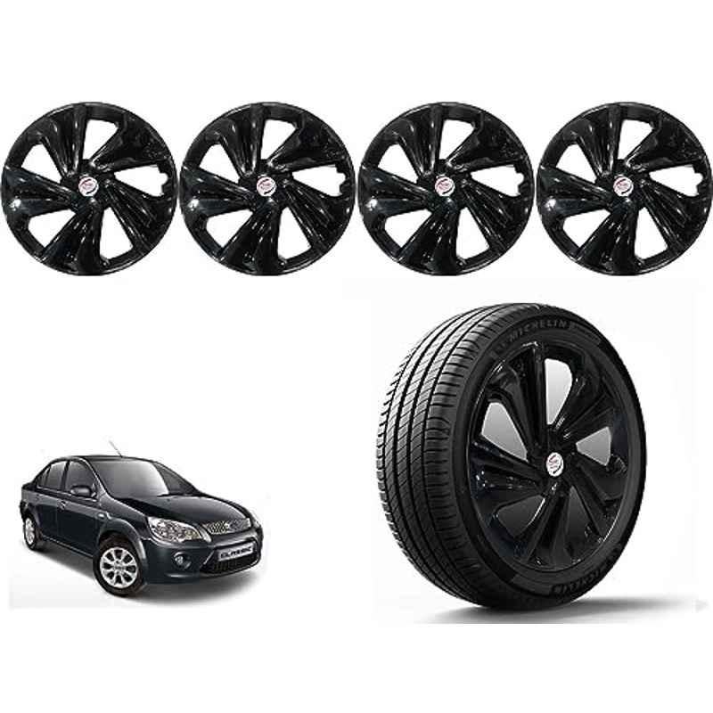 Auto Pearl 4 Pcs 14 inch Polypropylene Black Press Type Car Wheel Cover Set with Retention Ring for Ford Fiesta Classic 2011-2012, 14WC_Tiago_Black_FiestaClassic11_12