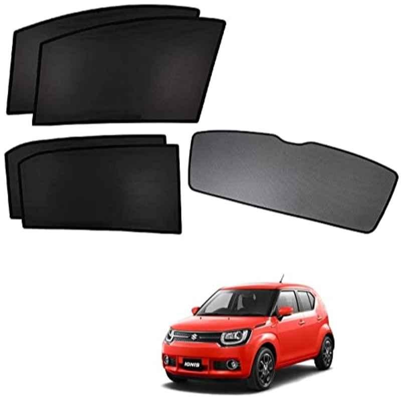 Kozdiko 5 Pcs Polyester Black Non Magnetic Window & Rear Sun Shades Set for Maruti Suzuki Ignis