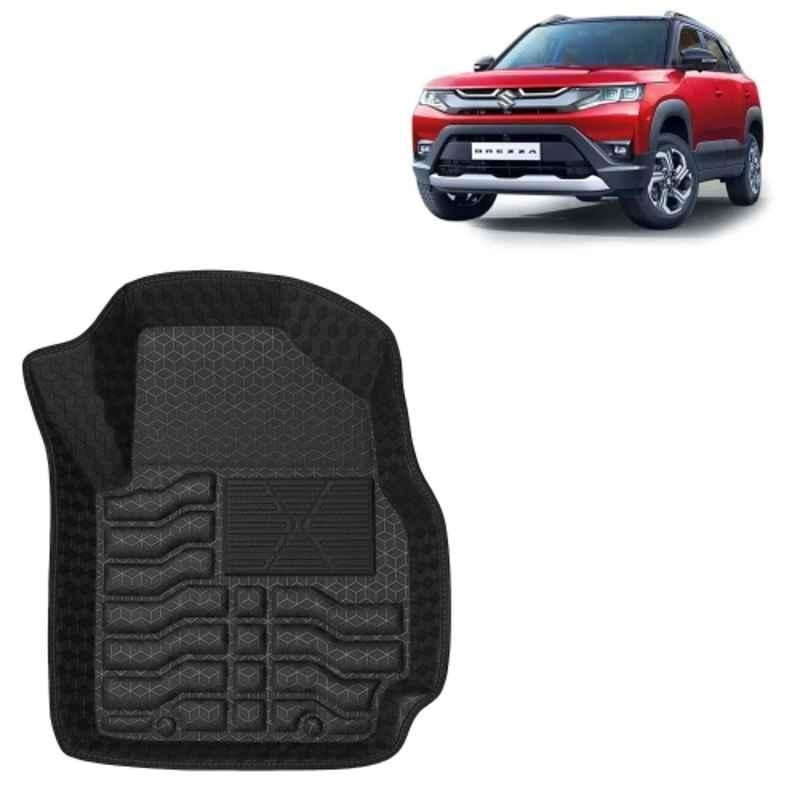 Kingsway 3 Pcs Premium 4.5D 100% Waterproof Tray Shape PVC Black Car Floor Mat Set for Maruti Suzuki Brezza 2022 Onwards All Model
