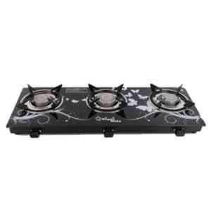Sigri-Wala 3 Burner Toughened Glass Black Sleek Manual Gas Stove
