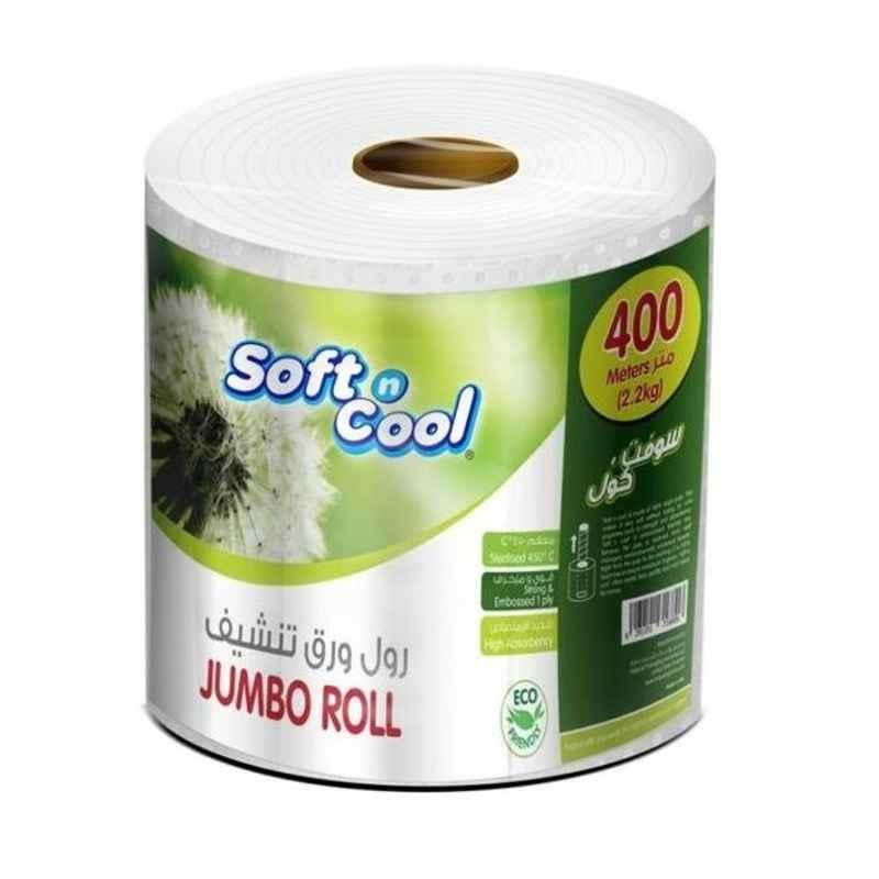 Hotpack Soft N Cool Jumbo Maxi Roll, SNcmR1X400M, 2 Ply, 400 m, White