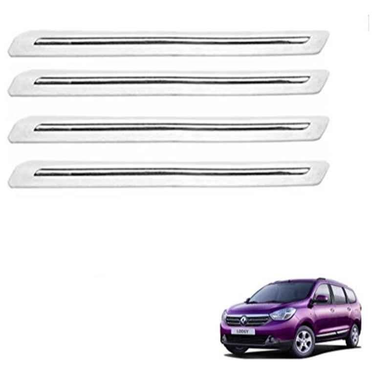 Kozdiko 4 Pcs PVC White Car Bumper Protector Set with Chrome Strip for Renault Lodgy