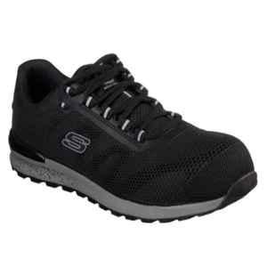 Skechers 77180 Leather Composite Toe Black Work Safety Shoes, Size: 8