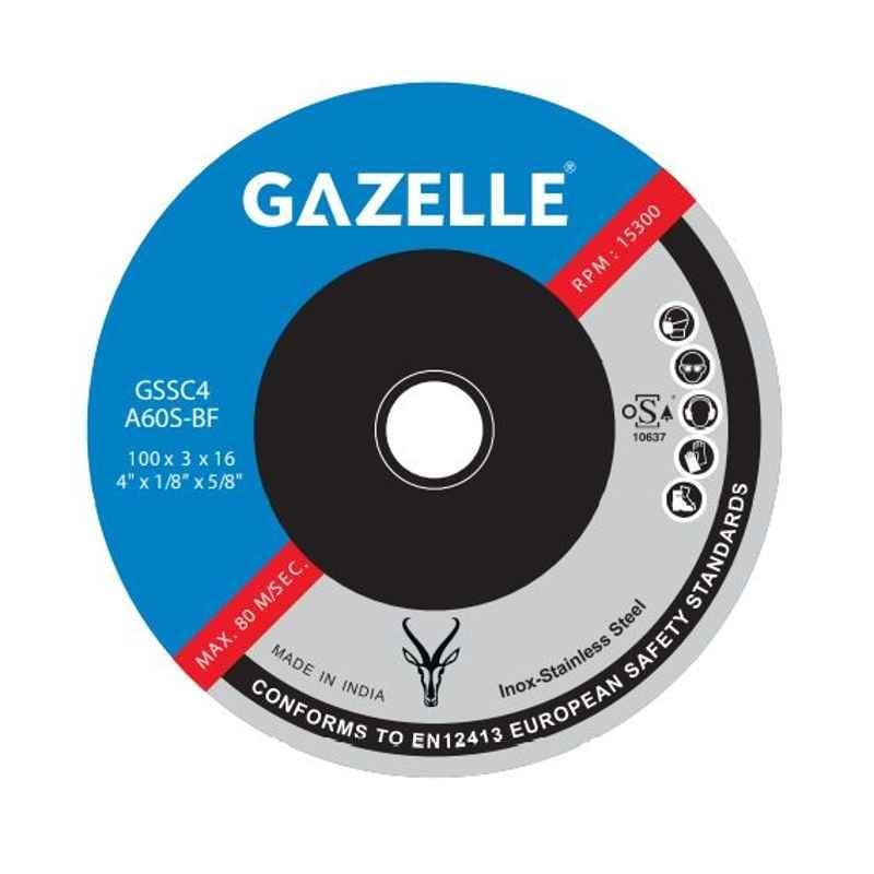 Gazelle 125x3x22mm A30Q-BF Reinforced Cut-Off Stainless Steel Cutting Wheel, GSSC5