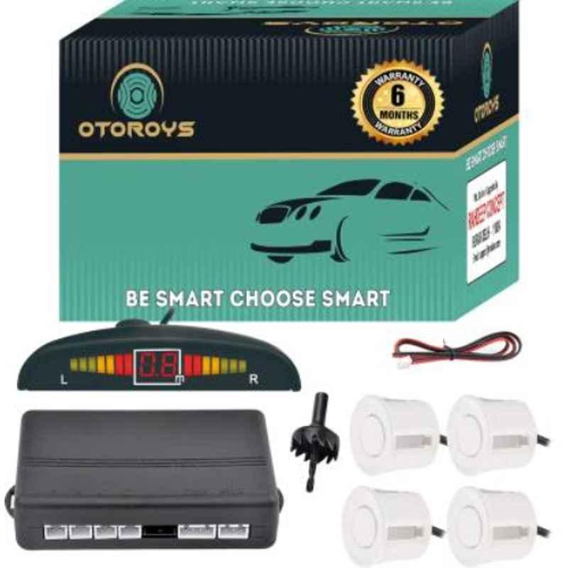 Otoroys 4 Sensors White Buzzer & Ultrasonic Car Reverse Parking Sensor Set with LED Display