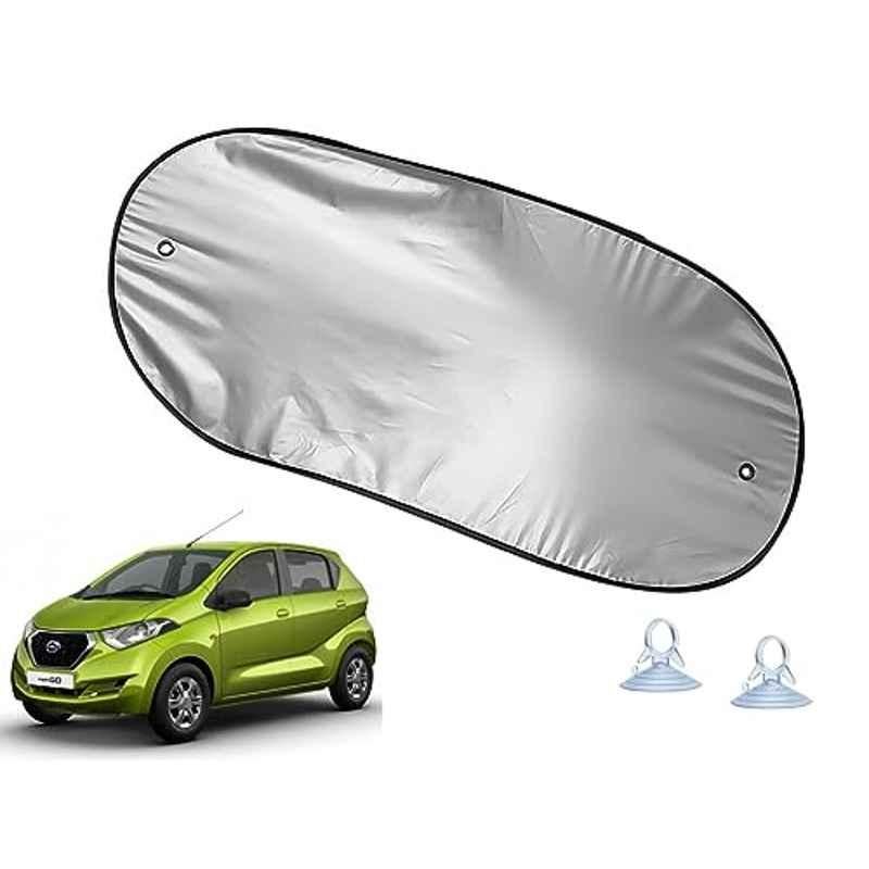 Auto Pearl Polyester Black & Silver Rear Window Sun Shade Curtain with Storage Pouch for Datsun Redi GO