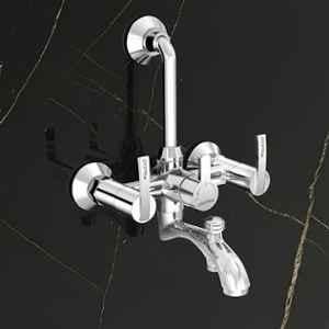 Plantex Pure Brass 3-in-1 Wall Mixer for Bathroom with L-Bend Provision for Overhead & Hand Shower/Water Saving Nozzle for Mixer Tap with Brass Wall Flange (Aq-1419-Chrome)