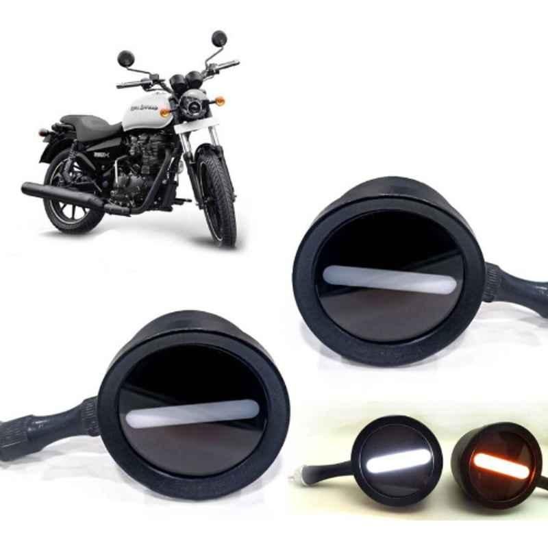 Auto Pearl 2 Pcs 12V Black Bike Front LED Indicator Light Set for Mahindra, F307