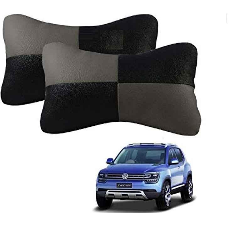 Kozdiko 2 Pcs Leather Grey & Black Neck Rest Car Cushion Pillow Set for Volkswagen Tiguan