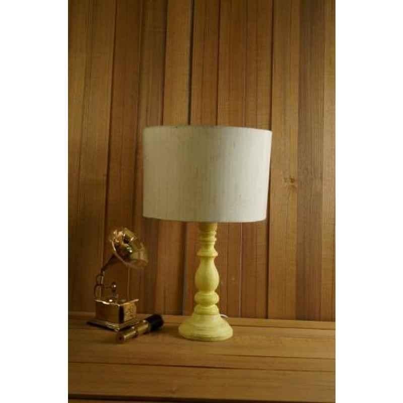 Tucasa Mango Wood Vintage Yellow Table Lamp with 11.5 inch Polycotton Off White Drum Shade, WL-284