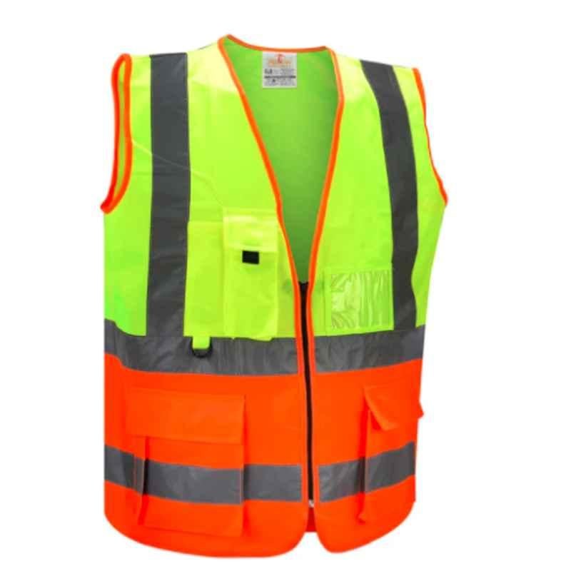Empiral Multiglow E108082801 120 GSM Yellow & Orange Polyester Knit Fabric Safety Jacket, Size: L