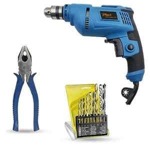 Hillgrove 500W 10mm Power Drill Machine with 9 Pcs Drill Bits & 8 inch Plier, HGCM1366