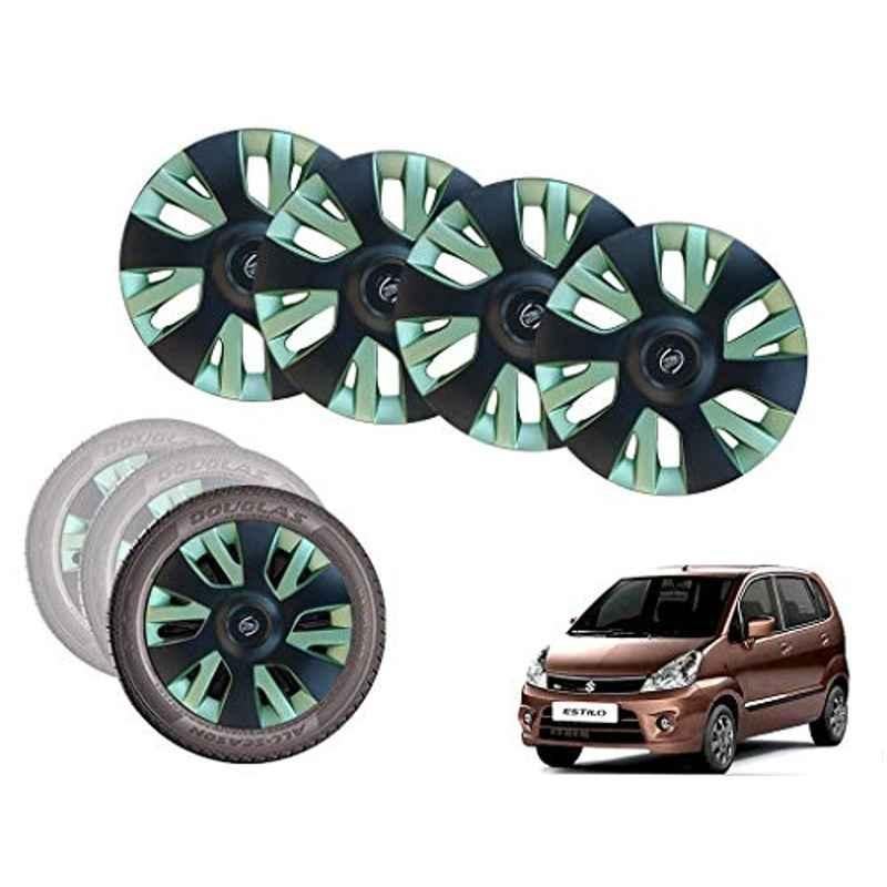Auto Pearl 13 inch ABS Black & Green Press Type Car Hubcap Wheel Cover with Retention Ring Set for Zen Estilo Type 2