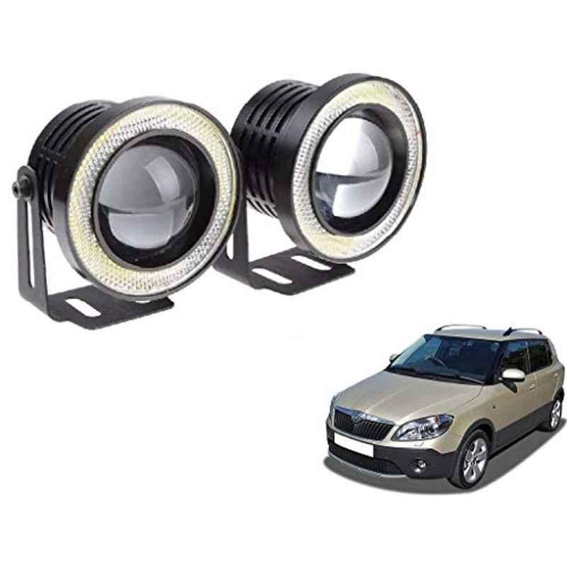 Kozdiko 2 Pcs 15W 3.5 inch High Power White LED Projector COB Fog Light Set with White Angel Eye Ring for Skoda Fabia, koz_72592