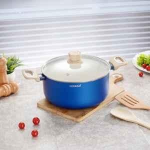 Cookaid Velora 4.8 Litre 24cm Aluminium RV Blue Non Stick Ceramic Coated Casserole with Glass Lid, CKD-CC-CS24-37