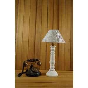 Tucasa Mango Wood White Table Lamp with 10 inch Polycotton White Silver Pyramid Shade, WL-121