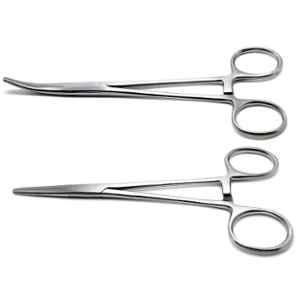 Forgesy 2 Pcs 5 inch Stainless Steel Silver Straight & Curved Tip Locking Clamp Artery Forceps Set, FC12