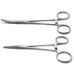 Forgesy 2 Pcs 5 inch Stainless Steel Silver Straight & Curved Tip Locking Clamp Artery Forceps Set, FC12