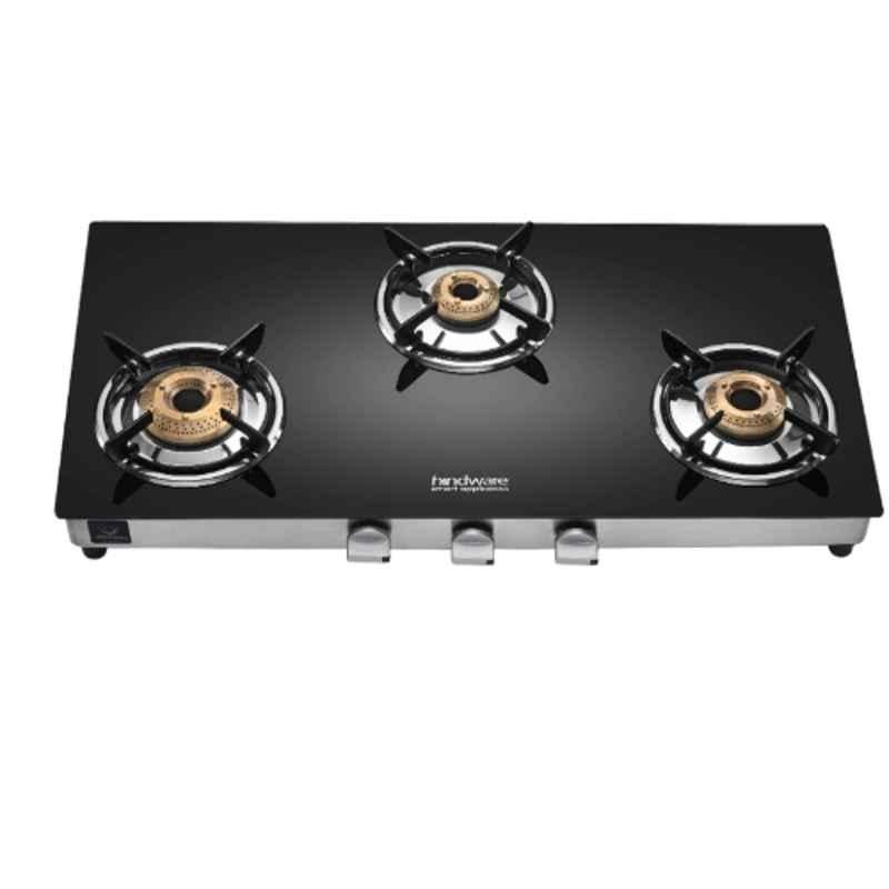 Hindware ARMO Plus GL 3B AI Glass Top Cooktop with 3 Brass Burner & Automatic Ignition, CT 100212