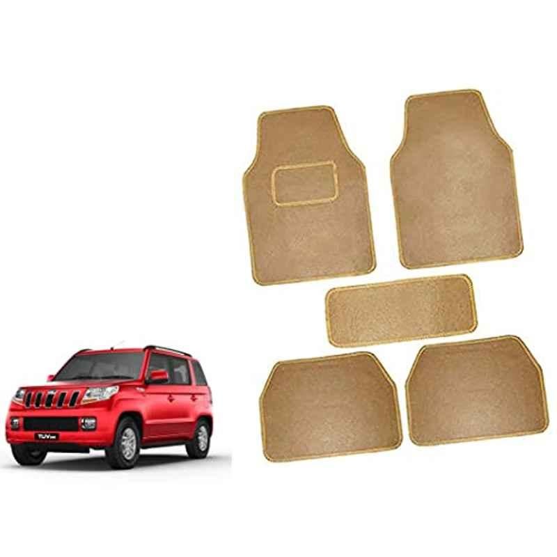 Auto Pearl 5 Pcs Polyester Beige Car Floor Carpet Set for Mahindra TUV 300 Plus