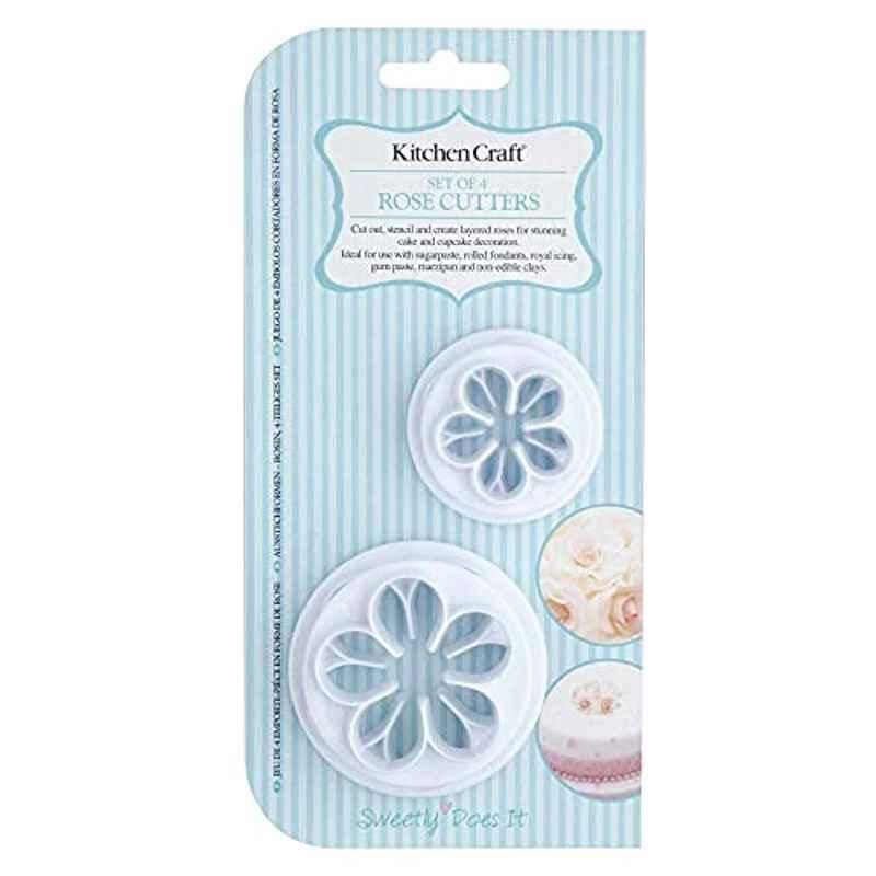 Kitchencraft Sweetly Does It 4 Pcs Plastic Blister Carded Rose Patterned Icing Cutters Set, KCFCROSE4PC