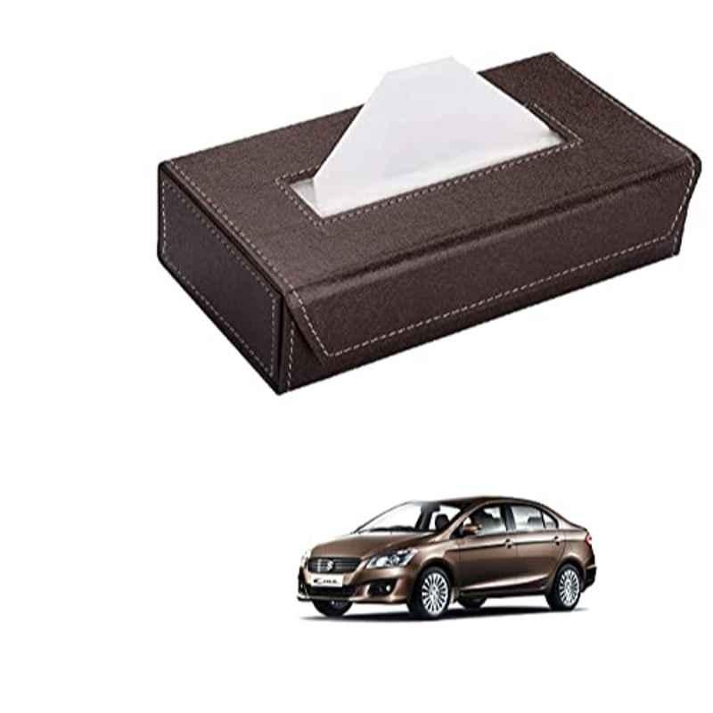Kozdiko 100 Pulls PU Leather Brown Car Tissue Paper Box with 200 Sheets for Maruti Suzuki Ciaz