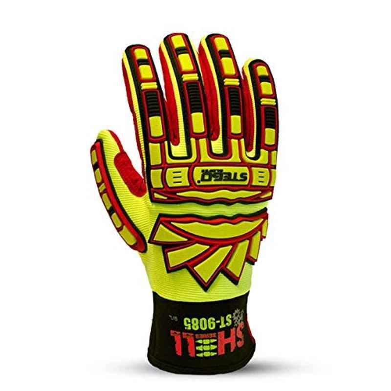 Stego Leather Yellow & Red Impact & Cut Protection Safety Gloves, ST-9085, Size: M