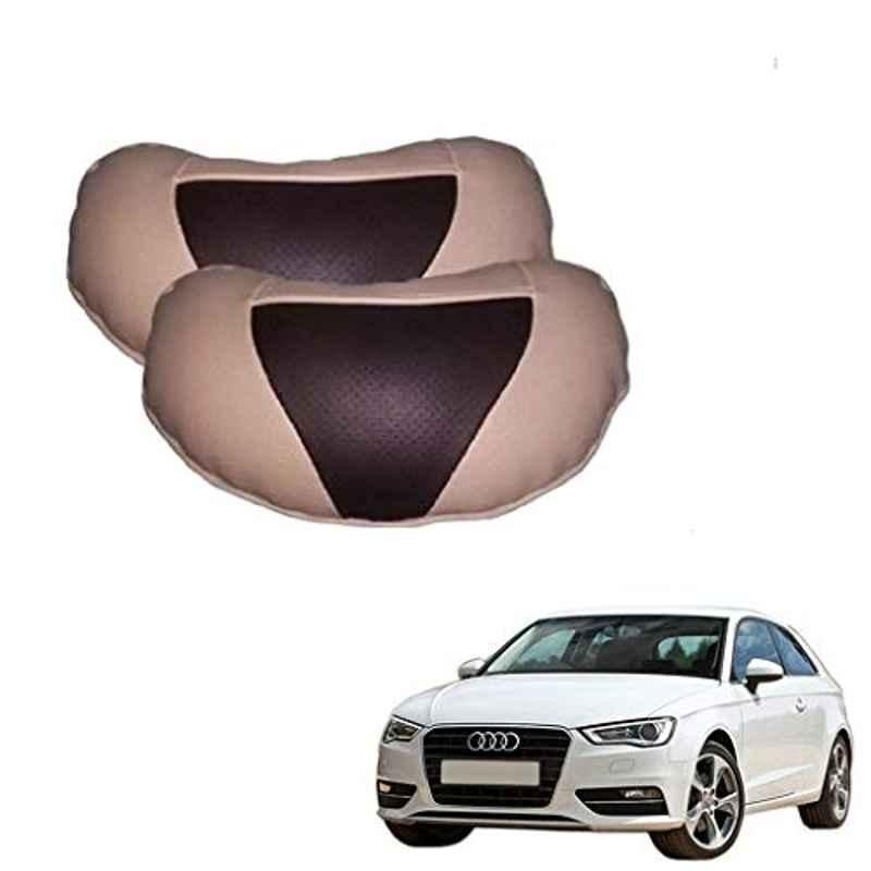 Kozdiko 2 Pcs Beige & Brown Car Neck Rest Cushion Pillow Set for Audi A3