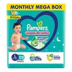 Pampers 128 Pcs All Round Protection Baby Diaper Packet with Aloe Vera & Vitamin E, Size: Large