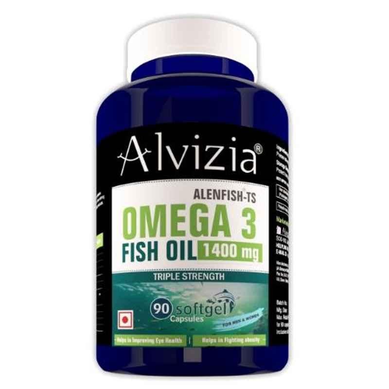 Alvizia 90 Pcs Softgel Capsules Omega 3 1400mg Triple Strength with EPA 495 +DHA 330 Fish Oil Bottle