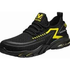 VACPAC Bold Mesh Steel Toe Black & Yellow Sports Safety Shoes for Work & Daily Use, Size: 5