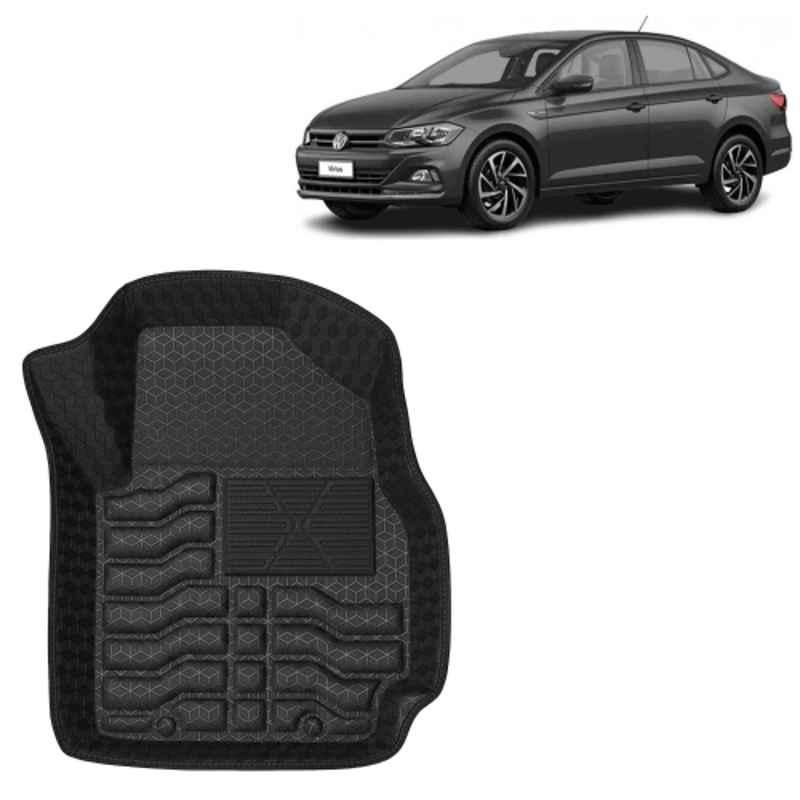 Kingsway 3 Pcs Premium 4.5D 100% Waterproof Tray Shape PVC Black Car Floor Mat Set for Volkswagen Virtus 2022 Onwards All Model