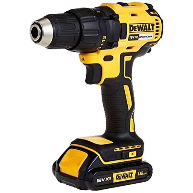 Dewalt 18V 13mm Compact Drill Driver,Brushless, 2x1.5Ah Batteries, Charger And Kit Box, Yellow/Black, Dcd777S2-Gb, 3 Year Warrnty