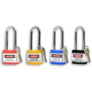 Asian Loto 4 Pcs 65mm Red, Yellow, Blue & Black Long Shackle Jacket Padlocks Set for Safety, ALC-LPL-RYBK