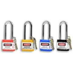 Asian Loto 4 Pcs 65mm Red, Yellow, Blue & Black Long Shackle Jacket Padlocks Set for Safety, ALC-LPL-RYBK