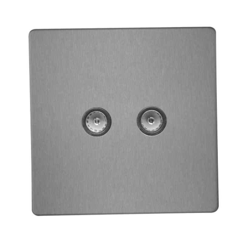 RR Vivan Metallic Brushed Stainless Steel 2-Gang Outlet Co-Axial Socket with Black Insert, VN6640AM-B-BSS