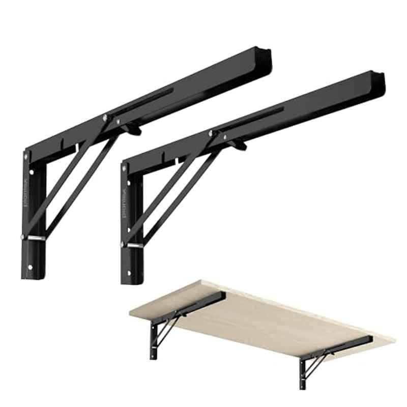 Plantex 20 inch Black Foldable Shelf Bracket/GI Steel Multipurpose Bracket/L Bracket/Space Saving Bracket for Wall/Folding Table Bracket for Home & Office