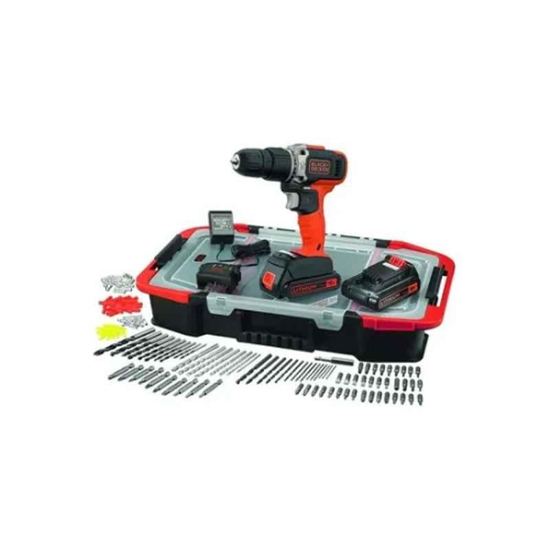 Black & Decker 18V Cordless Hammer Drill Kit with 160 Accessories in Kit Box, BCD003BAST