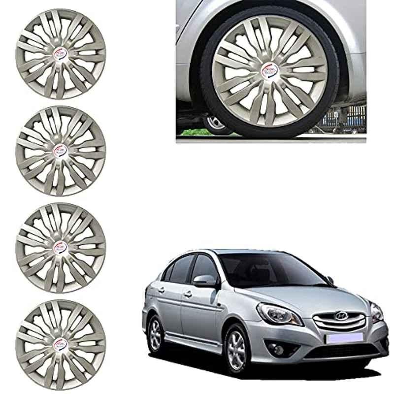 Auto Pearl 4 Pcs 14 inch Silver ABS Press Type Hubcap Wheel Cover Set with Retention Ring for Hyundai Verna