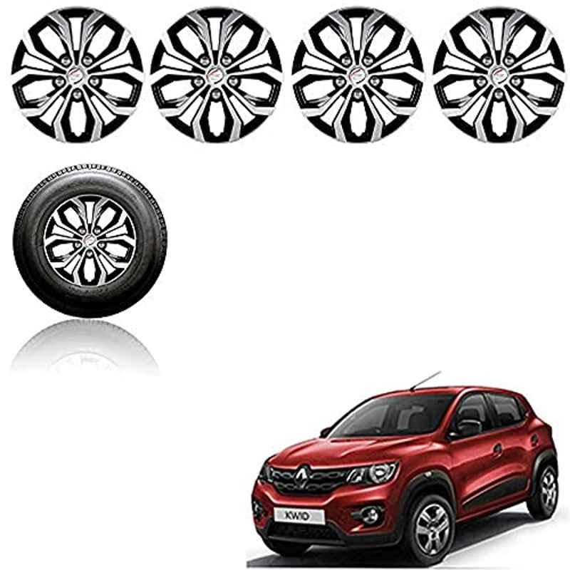 Auto Pearl 4 Pcs 13 inch ABS Silver & Black Press Fitting Wheel Cover Set for Renault Kwid
