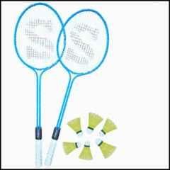 STYRKR Alloy Steel Multicolour Single Shaft Badminton Racket Pack of 2 Pcs with 12 Pcs Plastic Shuttle Badminton Kit